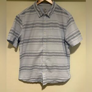 Quicksilver Light Blue Striped Short Sleeve Button Up Cotton Shirt, size xl